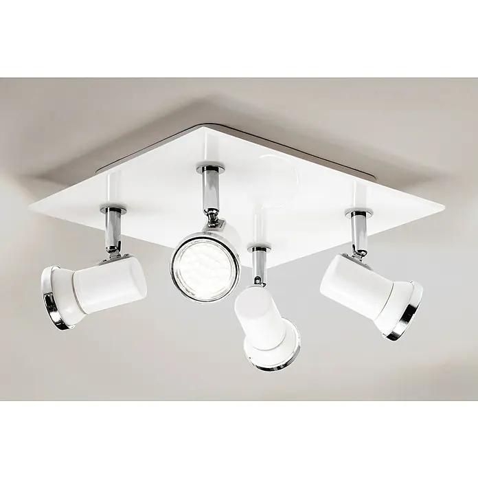 Eglo LED-Deckenstrahler Tamara 1 - 12 W, L x B x H: 26 x 26 x 24 cm, Chrom, Weiß - Quadratische Deckenleuchte mit vier Strahlern. Diese Leuchte ist ideal, um jeden Raum stilvoll zu beleuchten, und bietet flexible Lichtoptionen.