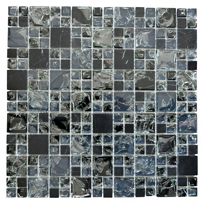 Mosaikfliese Crystal Mix XIC K1428 (30,5 x 30,5 cm, Schwarz, Glänzend)