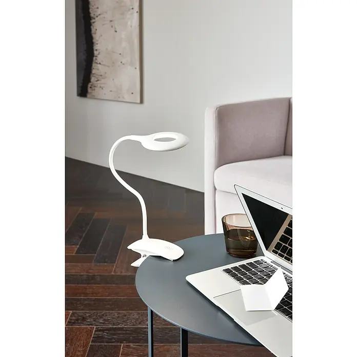 Eglo LED-Klemmleuchte Cabado - L x B x H: 12 x 6,5 x 42 cm - Elegante, kabellose Schreibtischleuchte mit praktischem Clip und Qi-Ladestation für moderne Arbeitsbereiche.