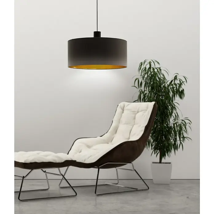 Eglo Concessa 1 Pendelleuchte - Ø x H: 530 mm x 150 cm - Elegante Wohnzimmerlampe mit einem Textilschirm in Grau-Gold, die ein warmes Licht spendet und eine gemütliche Atmosphäre schafft.