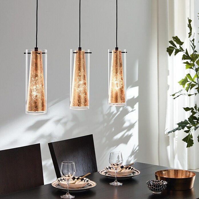 Eglo Pinto Gold Pendelleuchte (3 x 60 W, Gold, Höhe: 110 cm)