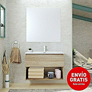 Conjunto de mueble de baño Vela (80 cm, Natural, Efecto madera, 3 pzs.)