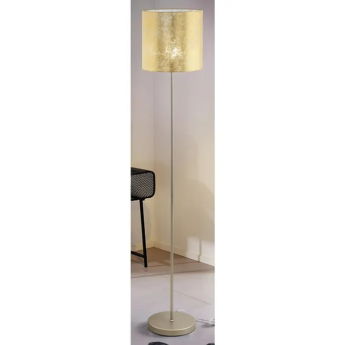 Eglo Viserbella Stehleuchte - Höhe: 158,5 cm - Elegante Stehlampe mit goldenem Schirm und schlankem, silberfarbenem Gestell, die jedem Raum einen Hauch von Luxus und Wärme verleiht.