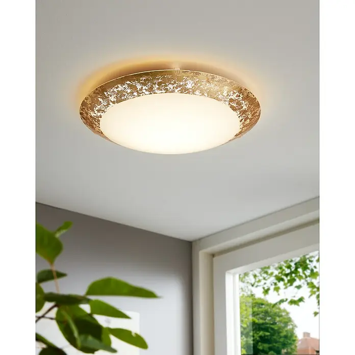 Eglo LED-Deckenleuchte rund Montenovo - 16 W, Ø x H: 395 mm x 10 cm, Weiß/Gold, Warmweiß - Goldfarbene Deckenleuchte mit einzigartiger Struktur, die jedem Raum ein stilvolles und warmes Ambiente verleiht. Ein echter Blickfang!