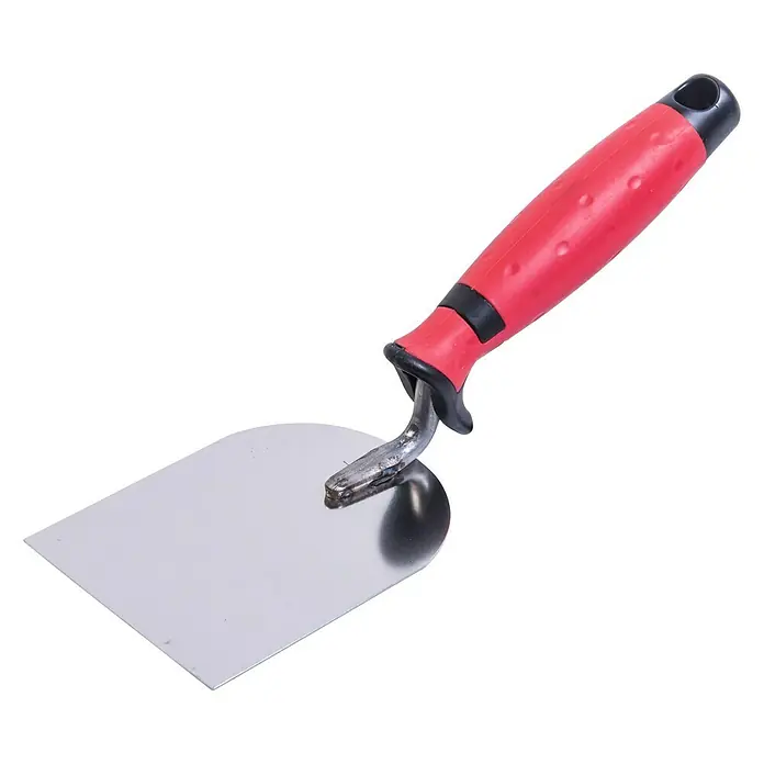 Connex Paleta de yesero - Material paleta: Acero inoxidable - Primer plano de una paleta de albañil con mango rojo. La herramienta es ideal para trabajos de construcción y renovación.
