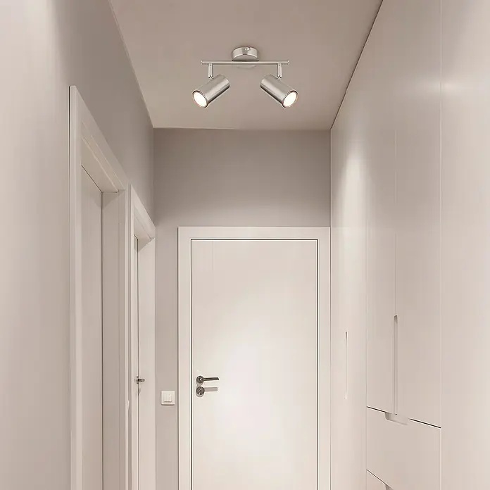 Globo Allvi Wandstrahler - 25 W, L x B x H: 25 x 10 x 13,5 cm, Nickel-matt, GU10, 2 Stk. - Moderne Flurleuchte mit zwei Strahlern an der Decke, die den Raum hell erleuchten.