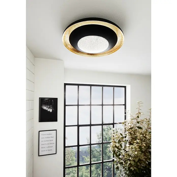 Eglo LED-Deckenleuchte Canicosa 2 - 24,5 W, L x B x H: 49,5 x 49,5 x 9 cm, Schwarz/Gold, Warmweiß - Elegante Deckenleuchte in Schwarz und Gold. Die runde LED Lampe spendet ein angenehmes Licht und ist ein Hingucker im Raum.