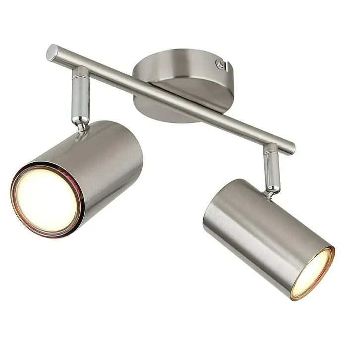 Globo Allvi Wandstrahler - 25 W, L x B x H: 25 x 10 x 13,5 cm, Nickel-matt, GU10, 2 Stk. - Moderne Deckenleuchte mit zwei Strahlern aus gebürstetem Metall, ideal für eine gezielte Beleuchtung im Raum.