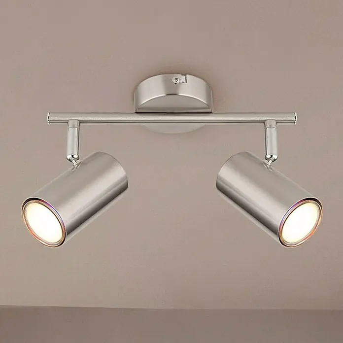 Globo Allvi Deckenstrahler25 W, L x B x H: 25 x 10 x 13,5 cm, Nickel-matt, GU10, 2 Stk. - Silberne Deckenleuchte mit zwei verstellbaren Strahlern für eine flexible Beleuchtung im Raum. Perfekt für Wohnzimmer oder Flur.