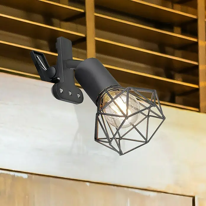 Globo Xara I Klemmleuchte - L x B x H: 17 x 9,2 x 18 cm, Farbe Gehäuse: Schwarz, E14 - Schwarze Klemmlampe mit geometrischem Lampenschirm und hellem Licht, ideal für modernes Interieur.