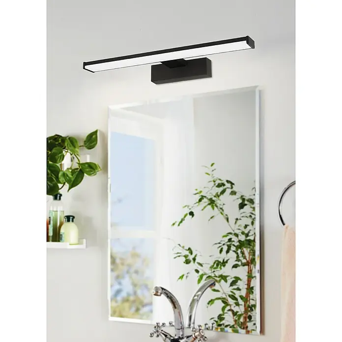 Eglo LED-Spiegelleuchte - L x H: 40 x 4 cm, 7,4 W, Schwarz, Neutralweiß - Ein modernes, schwarzes LED-Badezimmerlicht mit schlankem Design, das ideale Beleuchtung über einem Spiegel für stilvolle Badezimmer bietet.