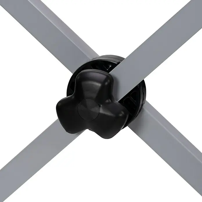 Arbeitsbock Tretix - Höhenverstellung: 32 cm - 103 cm - Nahaufnahme einer grauen Staffelei mit schwarzem Feststellknopf, der die Beine fixiert und für Stabilität sorgt.