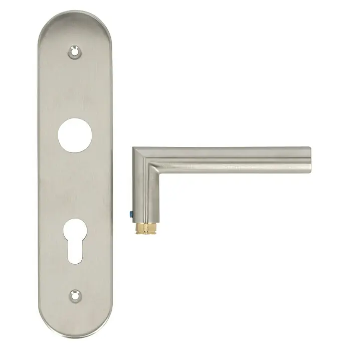 Diamond Doors Modern Schutzbeschlag warrior Schildgarnitur - Wohnungsabschlusstür, Stärke Tür: 35 mm - 45 mm, Edelstahl matt, Knopf außen, Drücker innen, DIN 18257 ES1 - Türgriff aus Edelstahl mit länglicher Rosette für moderne Innentüren. Hochwertige Verarbeitung für langlebige Nutzung.