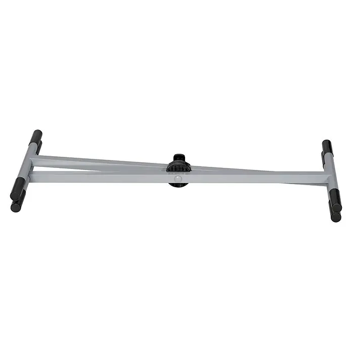 Arbeitsbock Tretix - Höhenverstellung: 32 cm - 103 cm - Das Bild zeigt einen verstellbaren Keyboardständer in silberner Farbe mit schwarzen Endkappen und Drehknöpfen. Der Keyboardständer ist robust und stabil.