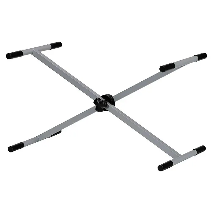 Arbeitsbock Tretix - Höhenverstellung: 32 cm - 103 cm - Grauer Keyboardständer in X-Form mit schwarzen Endkappen und zentraler Halterung zur sicheren Aufstellung.