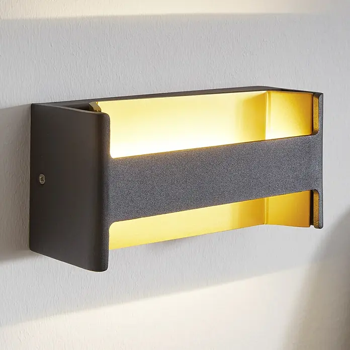 Eglo LED-Wandleuchte Feloniche - 10 W, L x B x H: 22 x 7,5 x 10 cm, Schwarz/Gold - Moderne graue Wandleuchte mit goldenem Innenraum. Sorgt für indirekte, warme Beleuchtung und ist ein stilvolles Deko-Element.