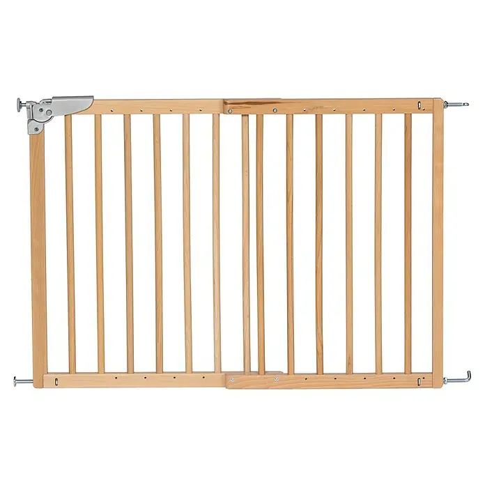 Star Stairs Sicherheitsgitter Pia - Höhe: 71 cm, 75,6 cm - 110,4 cm - Ein hölzernes Treppenschutzgitter mit Metallschanieren, das Sicherheit bietet und den Zugang für Kinder oder Haustiere einschränkt.