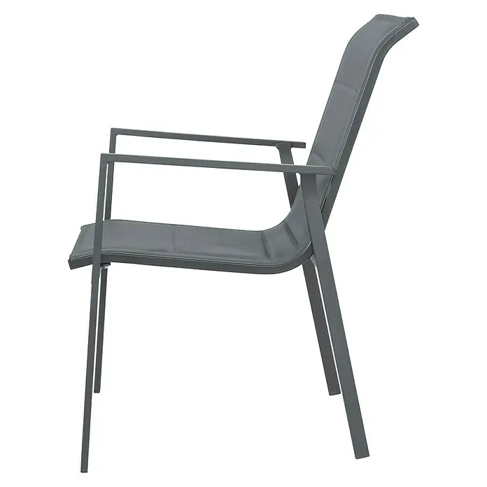 Silla de jardín Pia - Gris oscuro, Apilable, 57 x 70 x 90 cm - Esta elegante silla gris con reposabrazos ofrece comodidad y diseño moderno para cualquier espacio exterior. Ideal para relajarse.