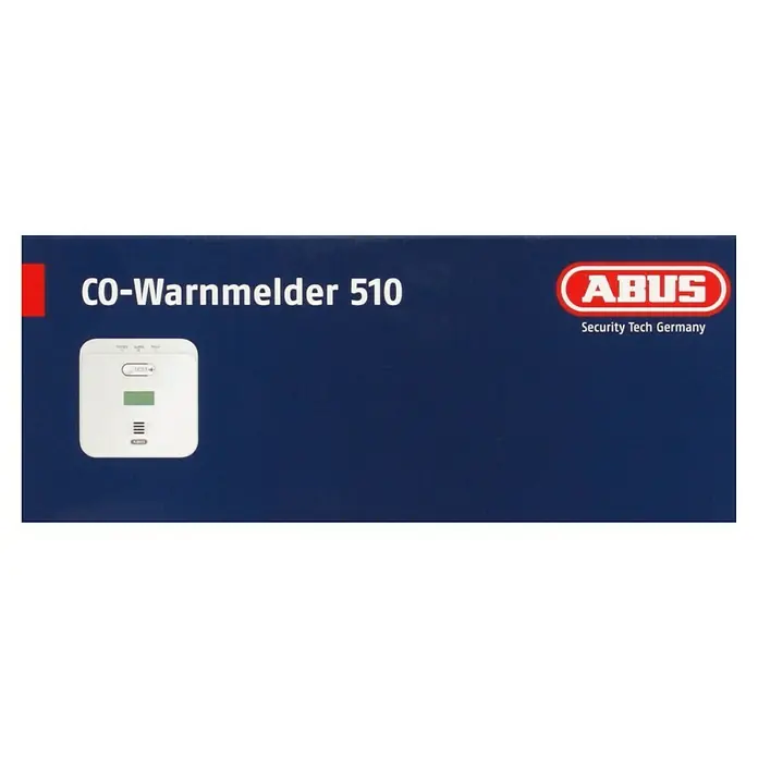 Abus Kohlenmonoxidmelder COWM 510 - Batterielaufzeit: 5 Jahre - Abbildung einer Verpackung für einen CO-Warnmelder 510 von ABUS, einem Gerät für die Sicherheitstechnik aus Deutschland.