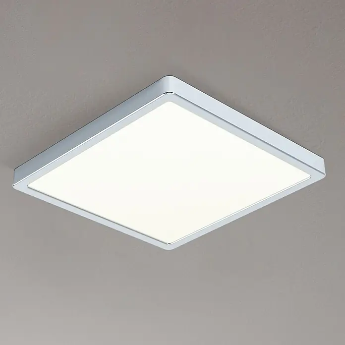 Eglo Fueva 5 LED-Deckenleuchte IP44 - 20 W, L x B x H: 28,5 x 28,5 x 2,8 cm, Chrom, Warmweiß - Quadratische LED-Deckenleuchte mit glänzendem Chromrahmen, die ein helles und modernes Ambiente erzeugt.