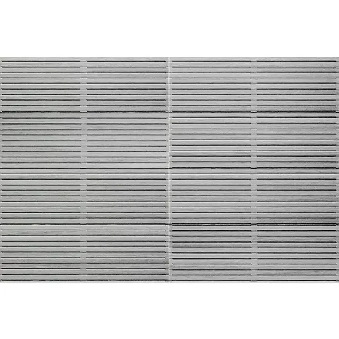 Wandfliese Spa Perla Dekor - 30 x 90 cm, Grau, Matt - Eine Nahaufnahme von weißen Holzjalousien, die ein schlichtes und modernes Design für Fensterdekoration oder Wandverkleidung zeigen.
