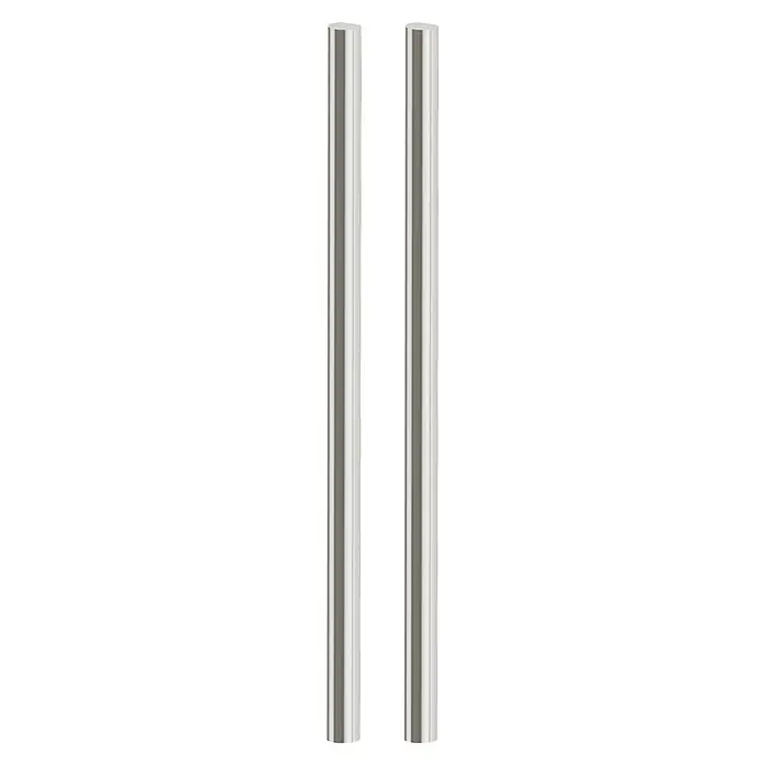 Diamond Doors Griffstangenpaar GS 49010 - Edelstahloptik matt, Länge: 350 mm - Nahaufnahme von zwei schlanken, silberfarbenen Metallstangen mit glänzender Oberfläche vor schwarzem Hintergrund.