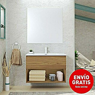 Conjunto de mueble de baño Vela (80 cm, Roble guadarrama, Efecto madera, 3 pzs.)