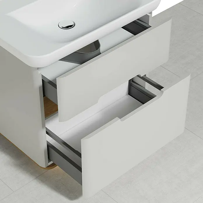 VitrA Sento Badmöbel-Set - 80 cm, Hellgrau, 2 Schubladen, Ohne Wäschekorb - Moderner Waschtischunterschrank in Grau mit zwei offenen Schubladen für Badezimmerutensilien.