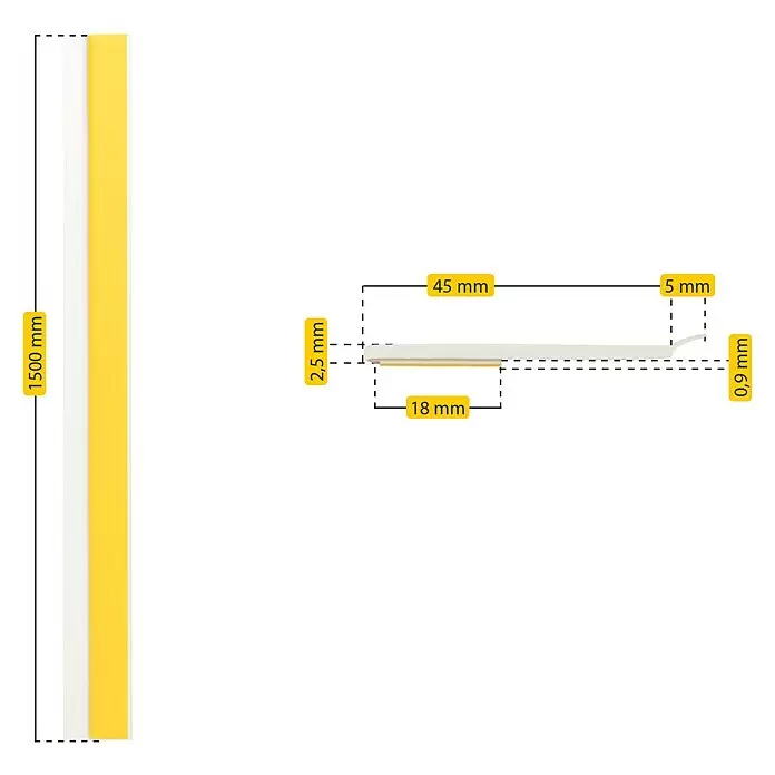 Schellenberg Flachleiste - 1,5 m x 50 mm x 2,5 mm, Weiß - 1500 mm langes, gelbes Flexprofil mit 45 mm Querschnitt, bestehend aus 18 mm Basis und 0,9 mm dünner Lippe.