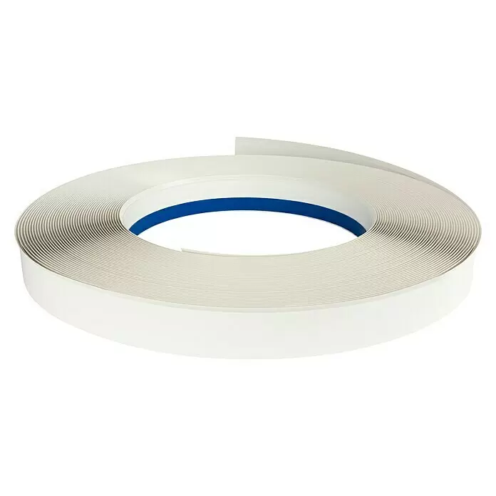 Schellenberg Flachleiste - 50 m x 30 mm x 1,5 mm, Weiß - Rolle weißes PVC-Kantenband mit blauem Kern.
