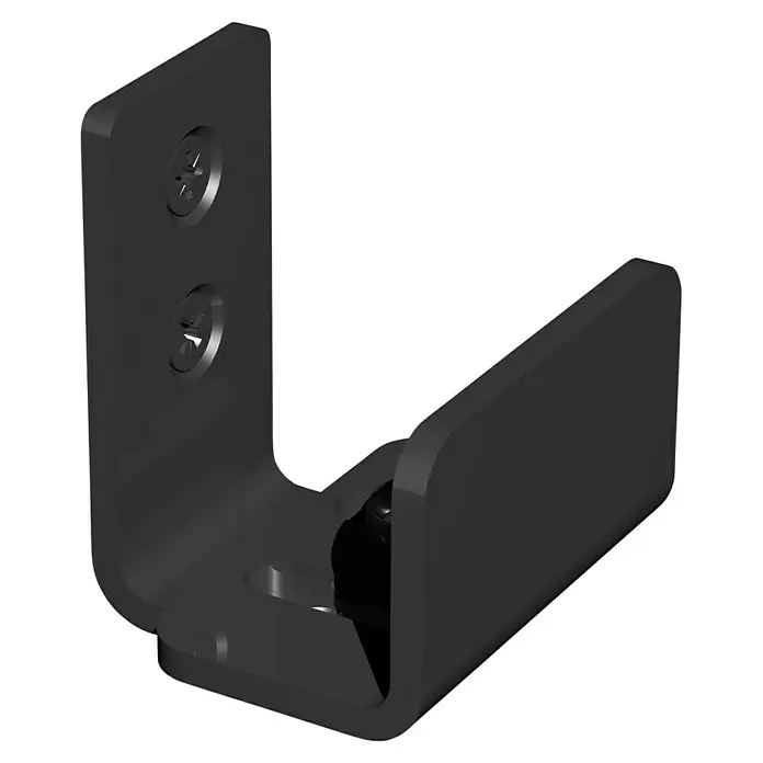 Radex Montagewinkel - 48 x 45 x 31 mm, Stahl, Schwarz matt - Nahaufnahme einer schwarzen Türführung, die Stabilität und reibungslose Funktion von Schiebetüren gewährleistet.