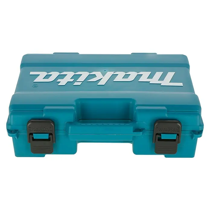 Makita CXT 12V max. Akku-Bohrschrauber DF333DSAE - 12 V, 2 Akkus, 2 Ah, 30 Nm - Werkzeugkoffer von Makita in Türkis. Der Koffer hat einen Tragegriff und zwei schwarze Verschlüsse mit Makita-Logo.