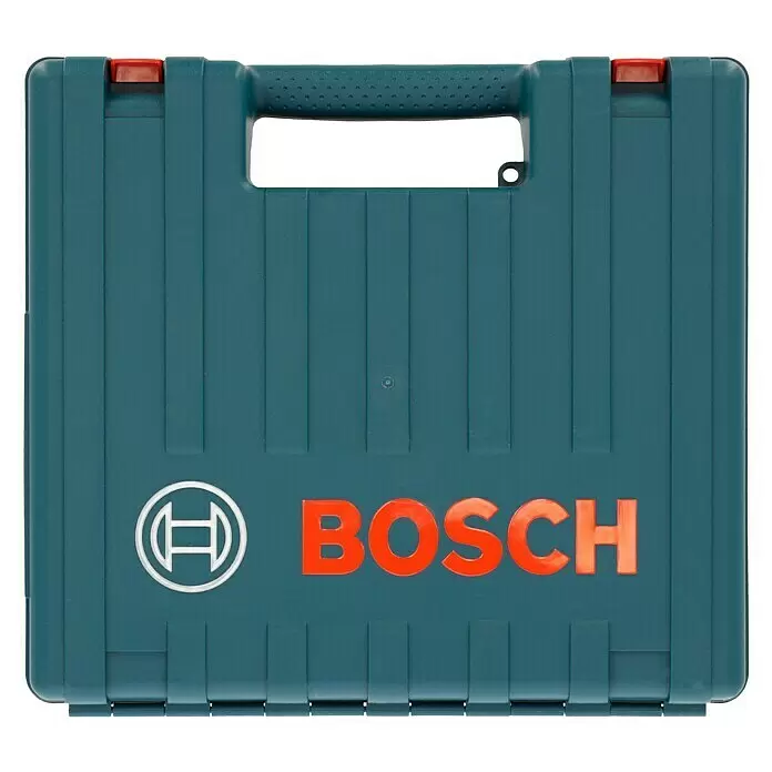 Bosch Professional Martillo combinado GBH 2-21 - 720 W, 2 J, Alojamiento SDS-Plus, Incluye 3 brocas SDS-Plus y maletín - Caja de herramientas Bosch de plástico azul verdoso oscuro con asa integrada y logotipo naranja.
