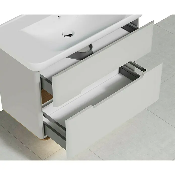 VitrA Sento Badmöbel-Set - 98 cm, Hellgrau, 2 Schubladen, Mit Wäschekorb - Ein moderner Waschtischunterschrank mit zwei Auszügen in Weiß. Das Möbelstück bietet praktischen Stauraum im Badezimmer.