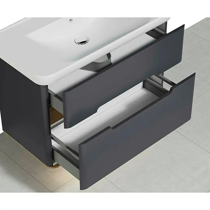 VitrA Sento Badmöbel-Set - 98 cm, Anthrazit, 2 Schubladen, Ohne Wäschekorb - Moderne Waschtischkombination mit grauem Unterschrank und weißen Schubladen für ein stilvolles Badezimmer.