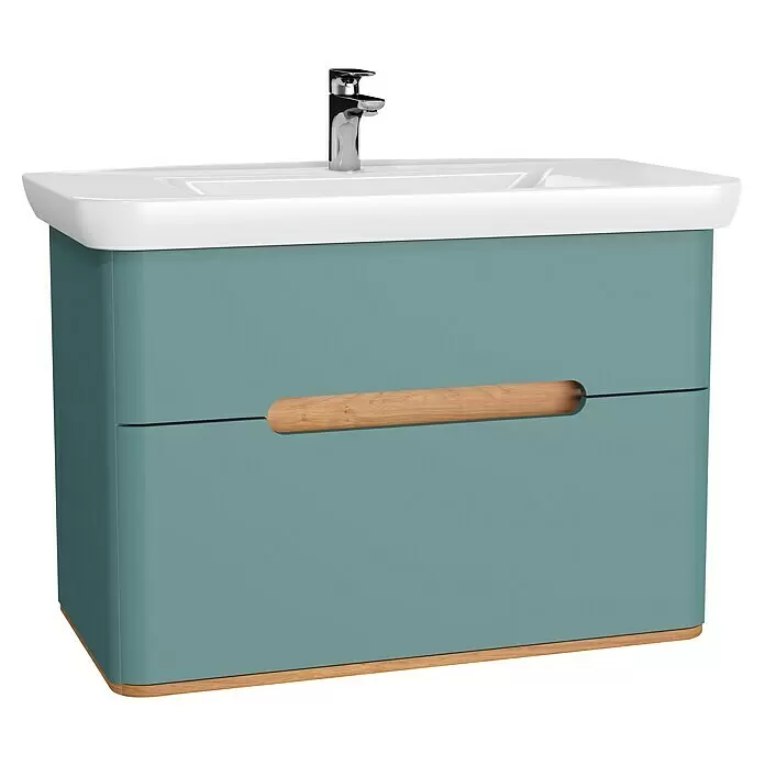 VitrA Sento Badmöbel-Set - 98 cm, Fjordgrün, 2 Schubladen - Diagonale Ansicht