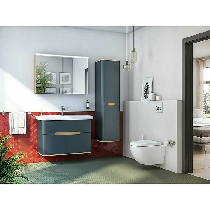 VitrA Sento Badmöbel-Set - 98 cm, Anthrazit, 2 Schubladen - Modernes Badezimmer mit Waschbeckenunterschrank, Hochschrank und wandhängendem WC in stilvollem Design.