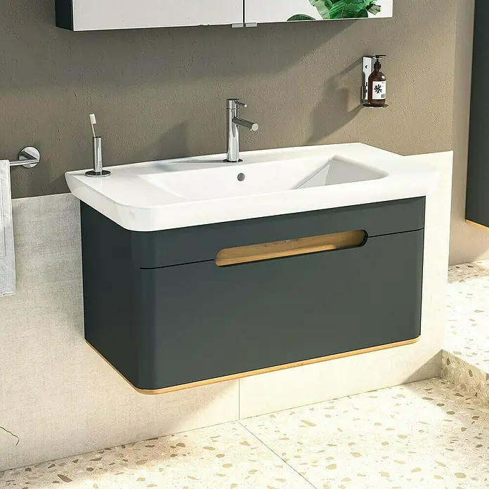 VitrA Sento Badmöbel-Set - 98 cm, Anthrazit, 1 Schublade, Ohne Wäschekorb - Elegantes Badezimmerwaschbecken mit Unterschrank in stilvollem Design und harmonischer Farbgebung. Perfekt für moderne Bäder.