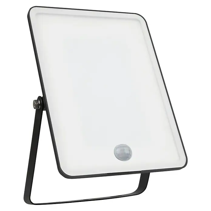 Osram LED-Strahler Floodlight Essential Sensor - 50 W, L x B x H: 23,8 x 16,1 x 3,4 cm, Schwarz, Tageslichtweiß, Mit Sensor - Bild einer rechteckigen LED-Außenleuchte mit Bewegungssensor und schwarzem Rahmen. Für eine helle und sichere Beleuchtung im Außenbereich.