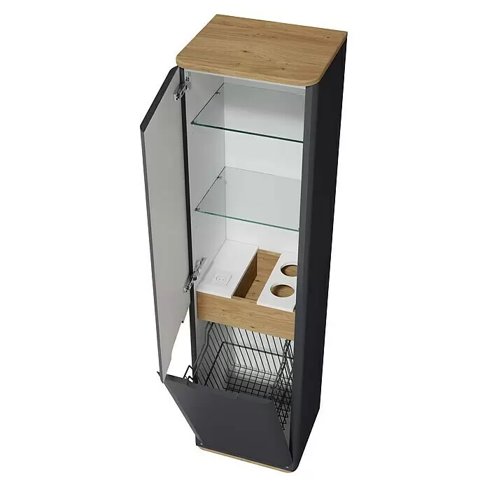 VitrA Sento Badmöbel-Set - 130 cm, Anthrazit, Mit Wäschekorb - Diagonale Ansicht