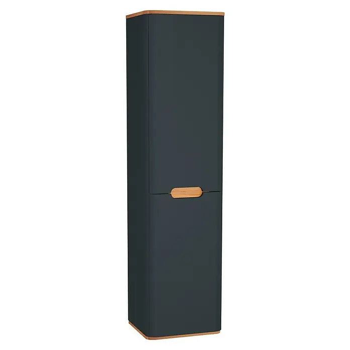 VitrA Sento Badmöbel-Set - 80 cm, Anthrazit, 2 Schubladen, Mit Wäschekorb - Ein moderner, grauer Hochschrank mit Holzdetails, ideal für Badezimmer oder andere Räume.