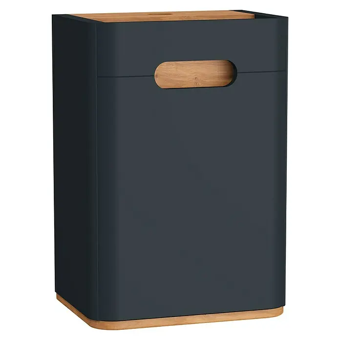VitrA Sento Halbhochschrank - B x T x H: 40 x 29,5 x 58 cm, Anthrazit, DIN Anschlag: Links - Eleganter grauer Wäschekorb mit Holzdetails. Stilvolle und praktische Aufbewahrung für Ihre Wäsche.