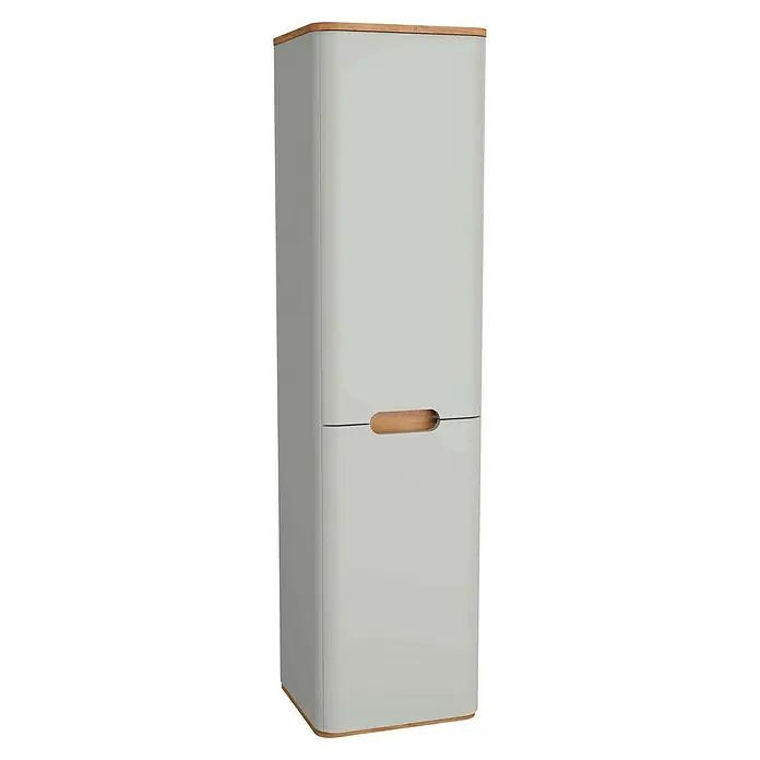 VitrA Sento Badmöbel-Set - 80 cm, Hellgrau, 1 Schublade, Mit Wäschekorb - Ein grauer Badezimmerschrank mit Holzgriffen und Holzrand für ein elegantes und funktionales Badezimmerdesign.