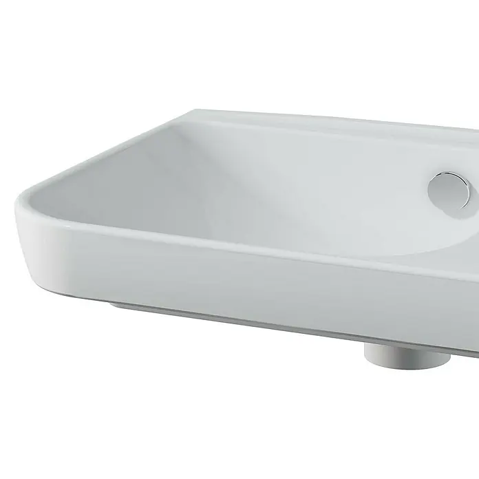 VitrA Sento Handwaschbecken - 50 x 37,5 cm, Weiß - Nahaufnahme eines modernen weißen Waschbeckens mit klaren Linien und minimalistischem Design, ideal für ein stilvolles Badezimmer.