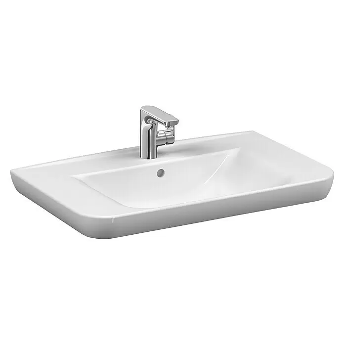 VitrA Sento Waschtisch - 78 x 48,5 cm, Weiß - Weißes Keramikwaschbecken mit integriertem Chromhahn.