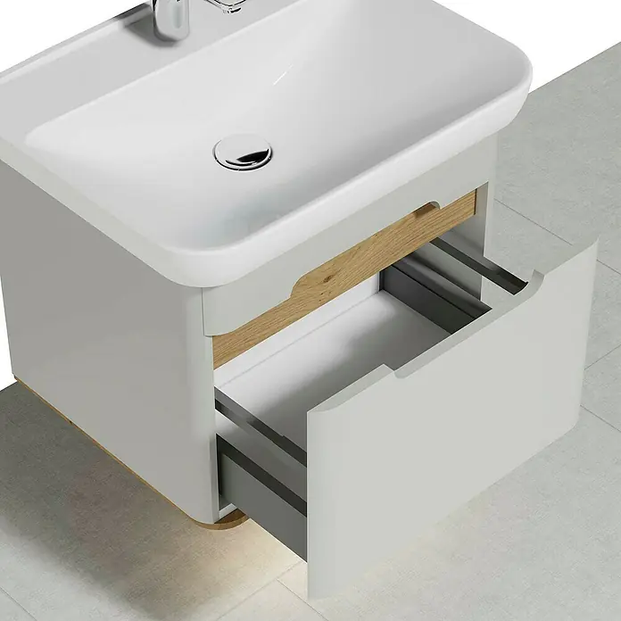 VitrA Sento Badmöbel-Set - 54,5 cm, Hellgrau, Griffmulde - Waschtischunterschrank mit Schublade, modernem Design und praktischer Funktionalität für ein stilvolles Badezimmerambiente.