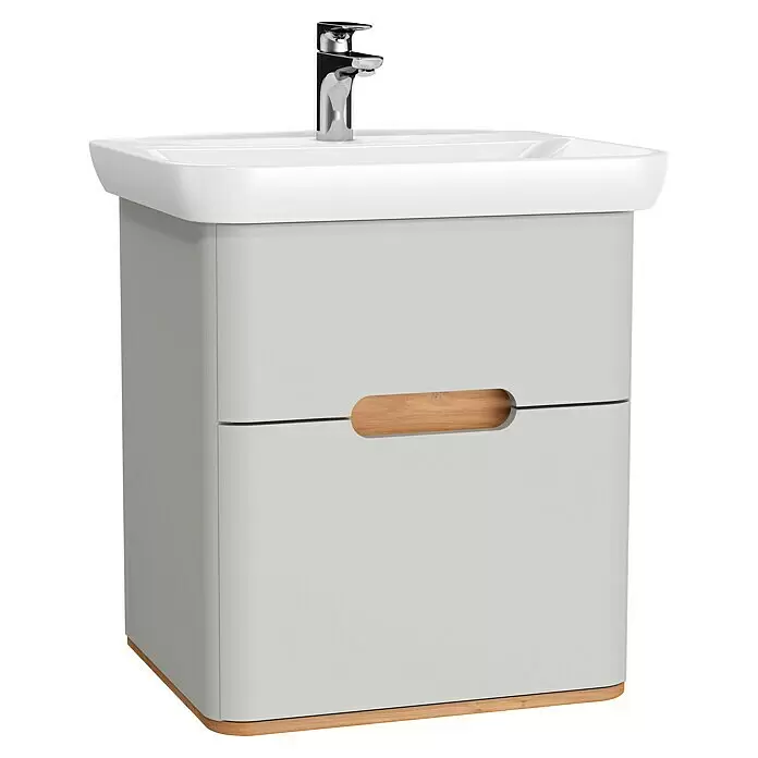 VitrA Sento Badmöbel-Set - 63 cm, Hellgrau, 2 Schubladen - Diagonale Ansicht
