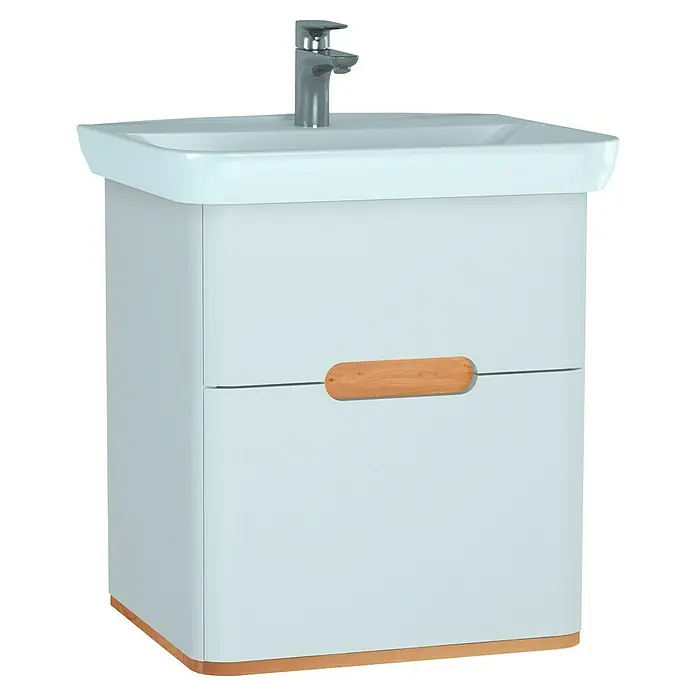 VitrA Sento Badmöbel-Set - 63 cm, Weiß, 2 Schubladen - Waschbeckenunterschrank in Weiß mit Holzakzenten. Elegantes Design für moderne Badezimmer mit praktischem Stauraum.