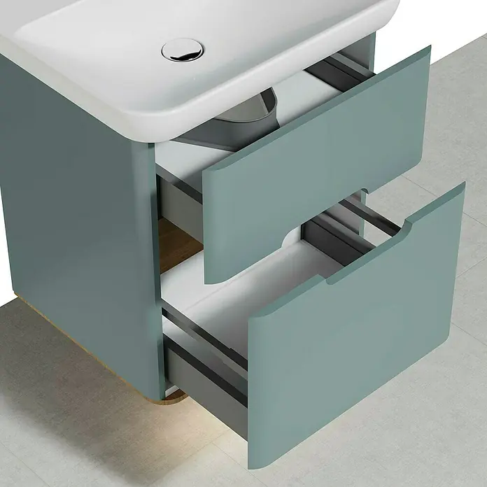 VitrA Sento Badmöbel-Set - 63 cm, Fjordgrün, 2 Schubladen - Modernes Badezimmerwaschbecken mit blaugrünen Schubladen, die Stauraum bieten und das Badezimmerdekor aufwerten.