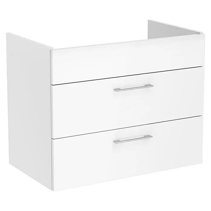 VitrA Aurinia 2.0 Waschtischunterschrank - 77 x 45 x 61 cm, Weiß - Weißer, wandmontierter Badunterschrank mit zwei glänzenden Schubladen und eleganten silbernen Griffen.